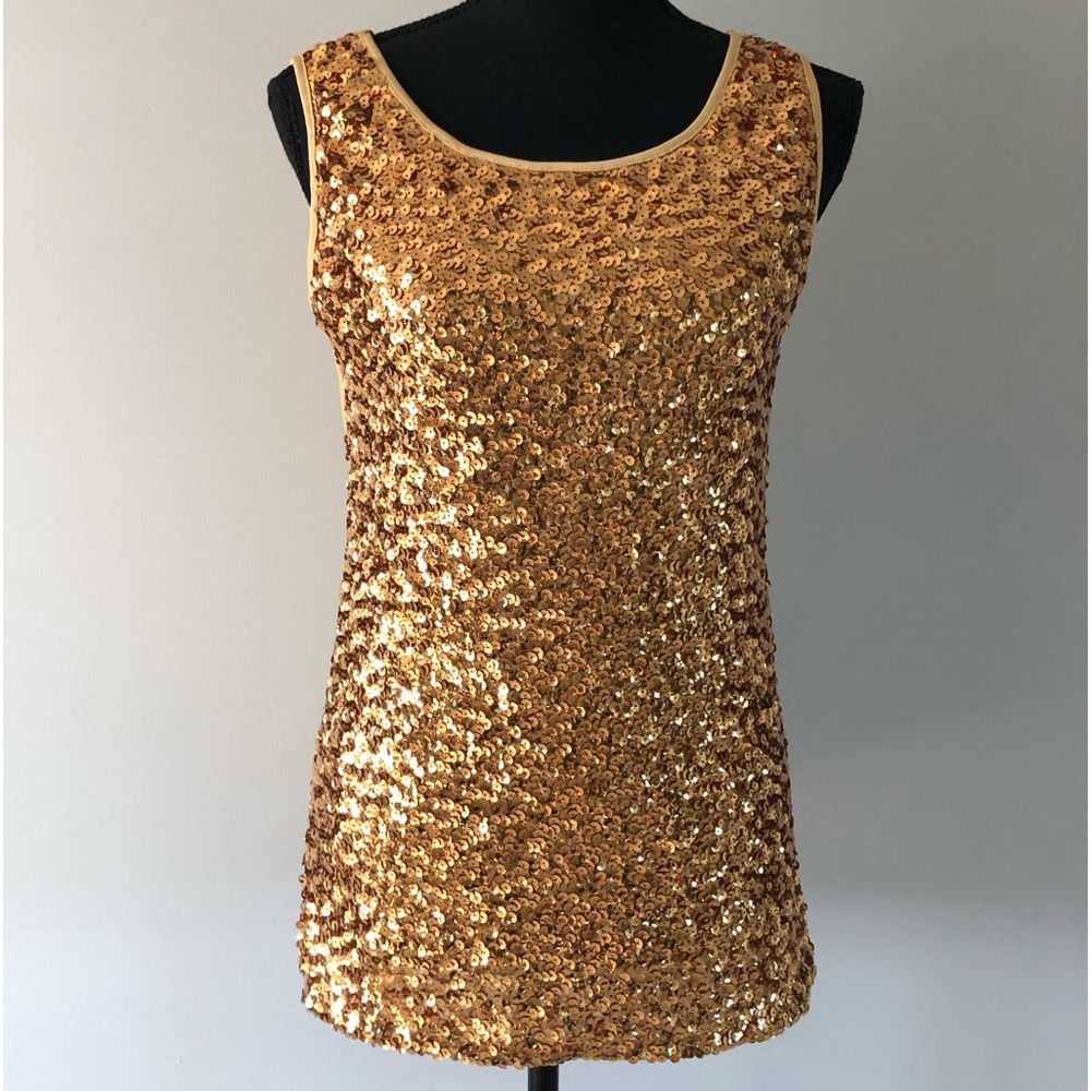 Women’s Anna-Kaci Gold Glitter Sequins Embellished Sleeveless tank top size M